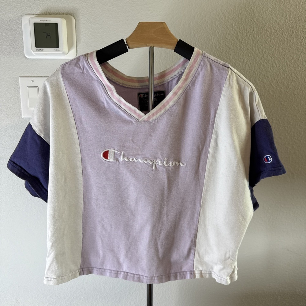 Champion Women's Multicolored Short Sleeved Cropped T-Shirt Size Large